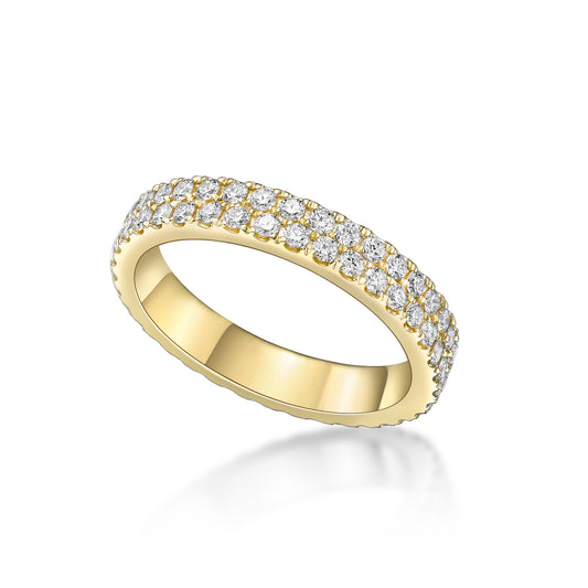 Bespoke handmade 18K Yellow Gold 3mm width Double-row pave diamond ring