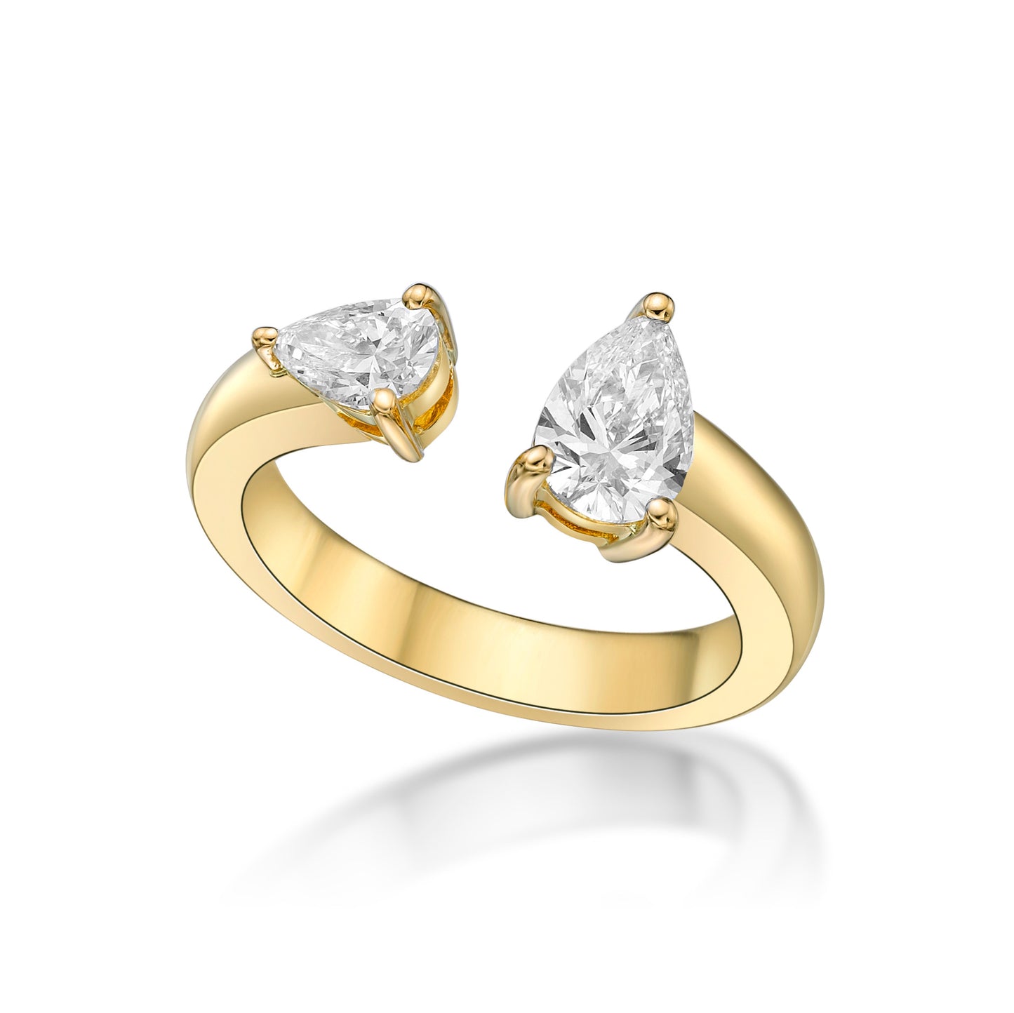 Handmade 18K Yellow Gold 2-stone Pear Duo ring