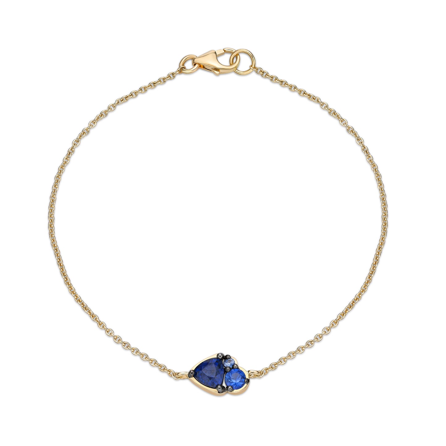 18K Yellow Gold Multishade Sri-Lankan Blue Sapphire Cluster Bracelet