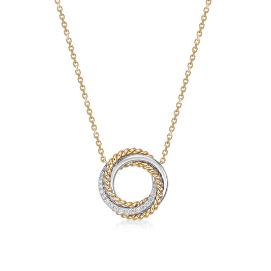Trinity Mixed Metal Pendant with Diamond Eternity in a handmade 18K Yellow and White Gold Fixed Pendant setting