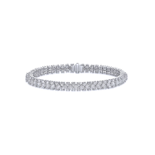 Triple Row Diamond Tennis Bracelet in a handmade 18K White Gold setting