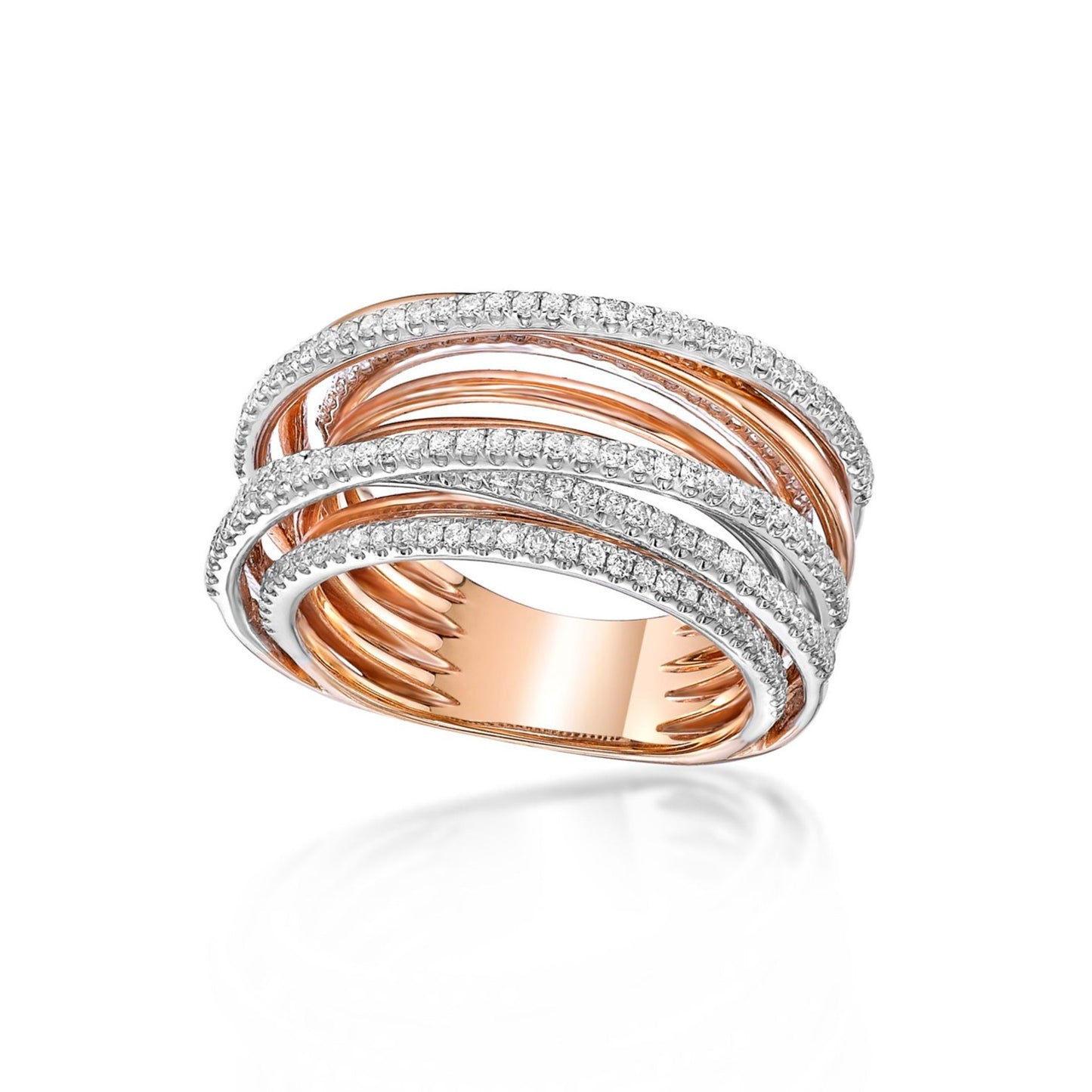 18K Rose and White Gold Multi-strand Diamond Cocktail Ring