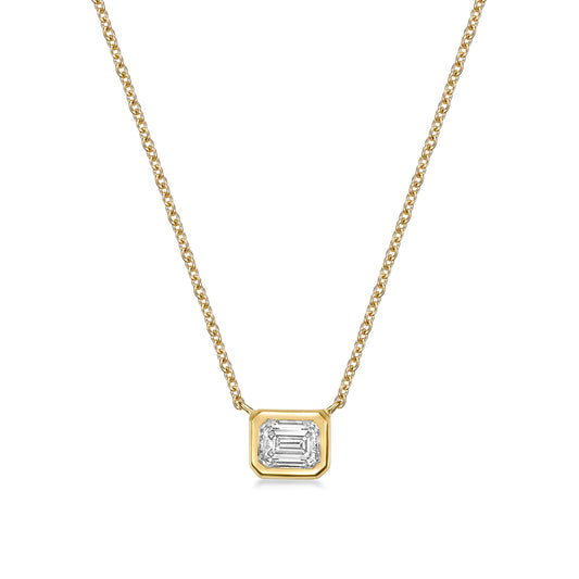 0.50ct Emerald Cut Diamond Bezel Set Solitaire Pendant in 18K Yellow Gold