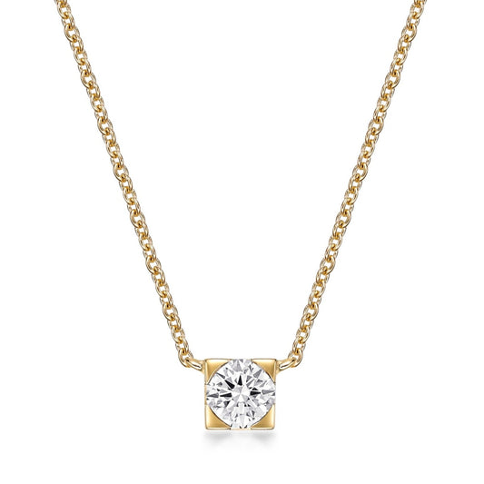 0.50ct Round Brilliant 4-corner Bezel Solitaire Fixed Pendant in 18K Yellow Gold