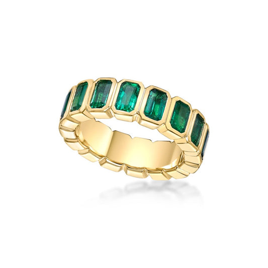 25pt Green Emerald Bezel Eternity Ring in 18K Yellow Gold