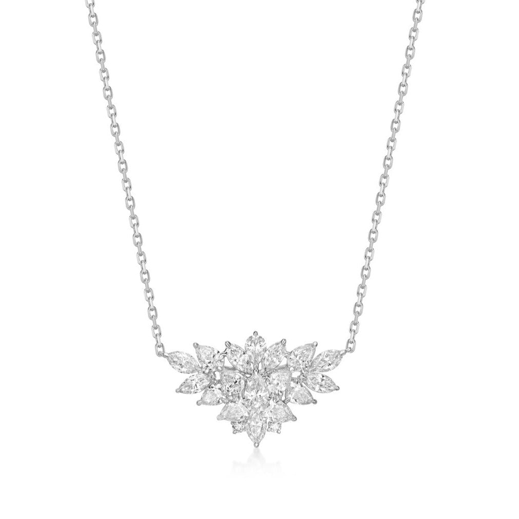 Pear and Marquise Diamond Cluster Pendant in 18K White Gold
