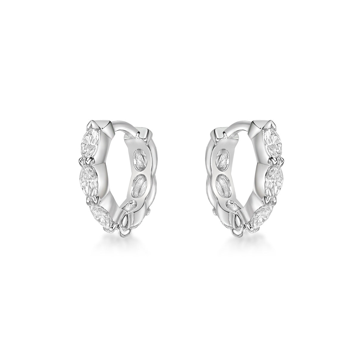 Mini Marquise Diamond Huggie earrings in 18K White Gold